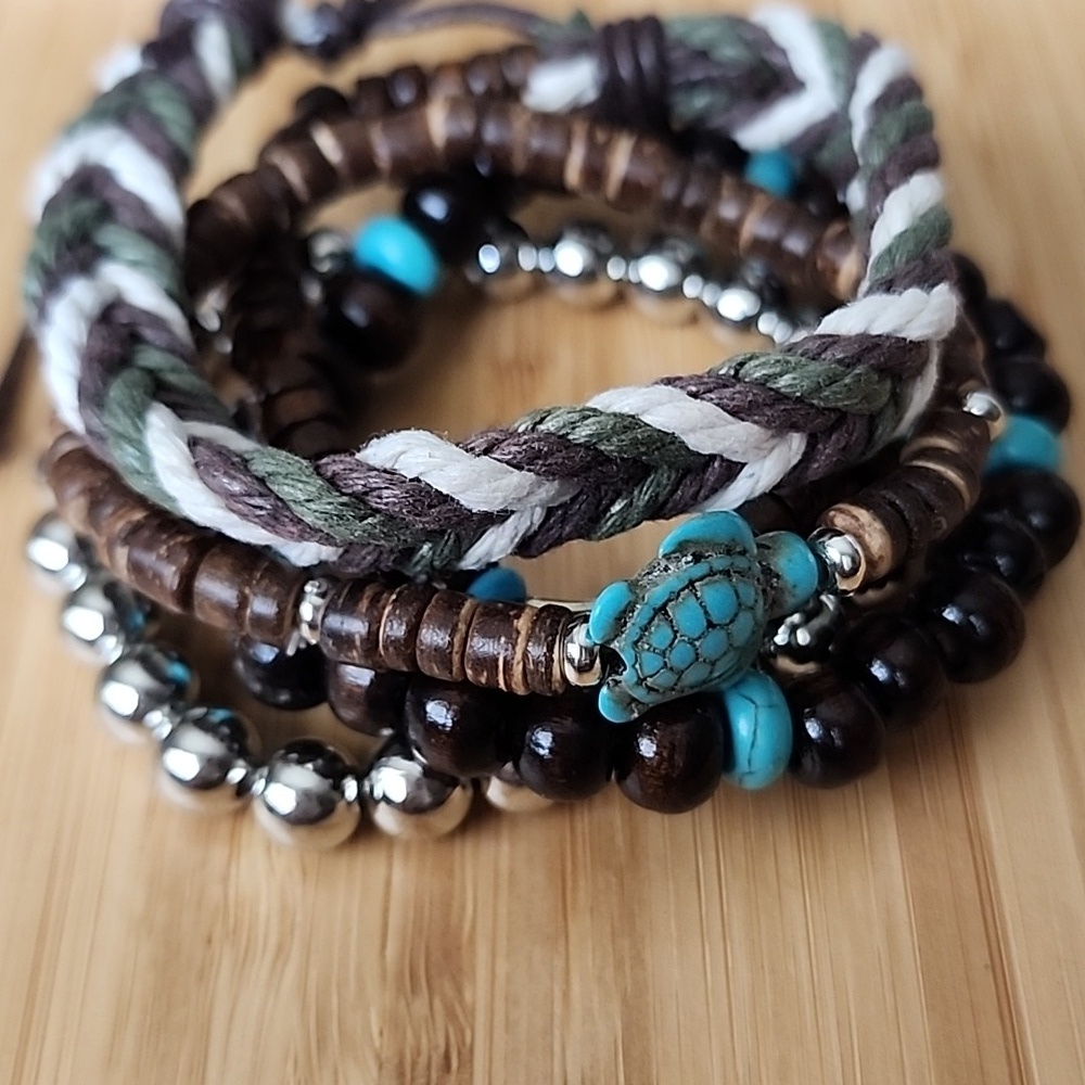 5 Piece Boho Wood Metals acrylics  Bracelet  Set
